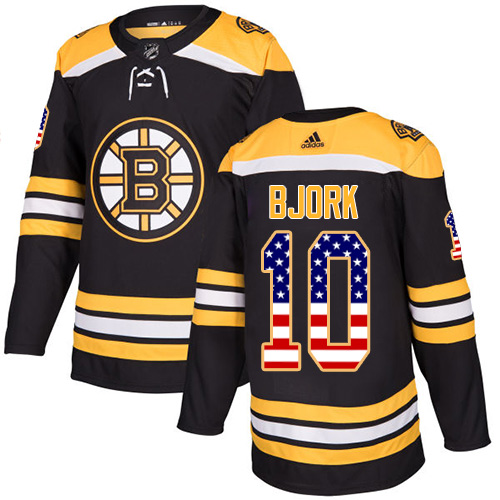Adidas Bruins #10 Anders Bjork Black Home Authentic USA Flag Youth Stitched NHL Jersey - Click Image to Close